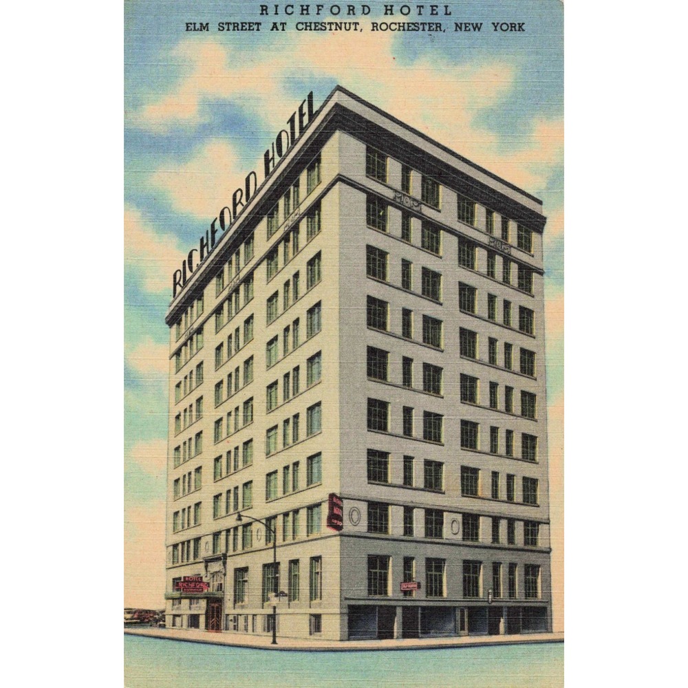Vintage Richford Hotel Postcard Elm Street Rochester New York Linen Curt Teich - Picture 1 of 2